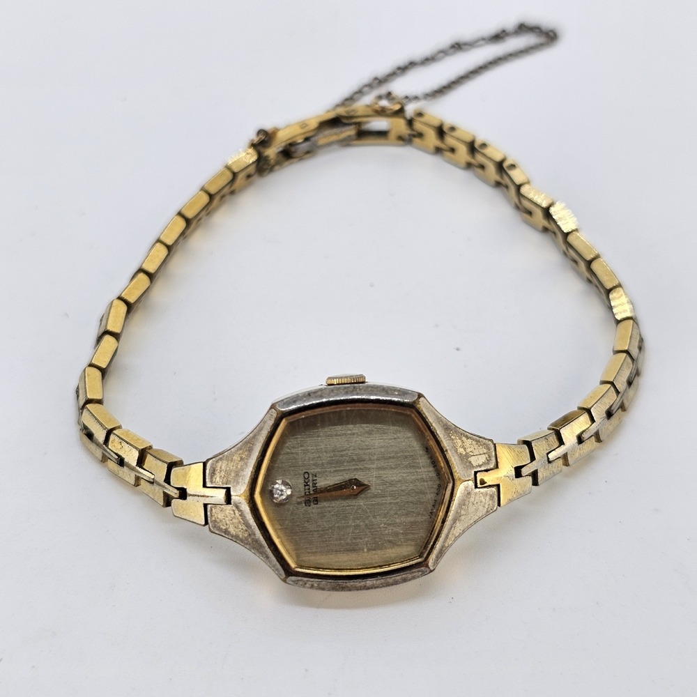 Seiko Women's Analog Watch 18MM Gold Dial Gold Bracelet Bands 6" NEW Battery
